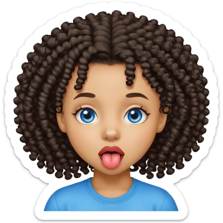 Black African American girl sticking her tongue out with blue eyes and curly hair  sticker