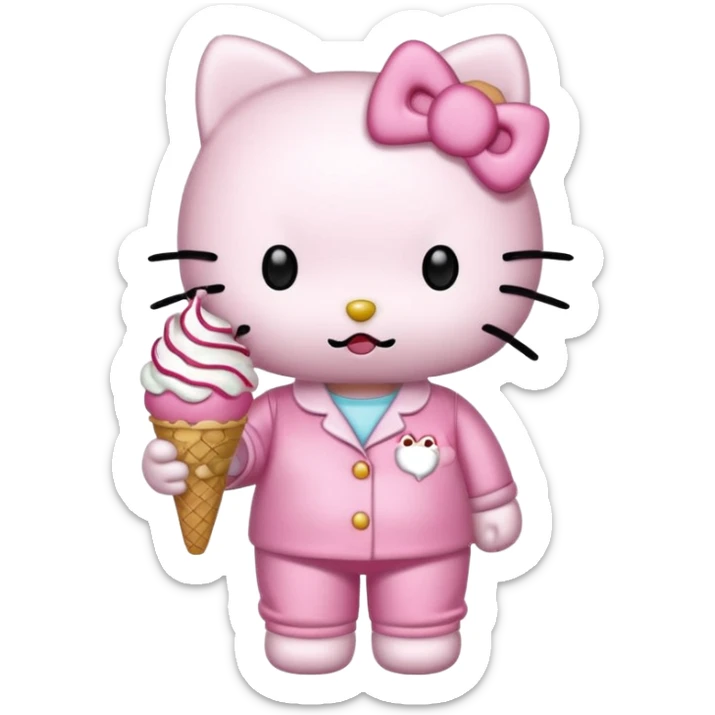 Hello kitty eating ice cream and wearing pink pjs sticker