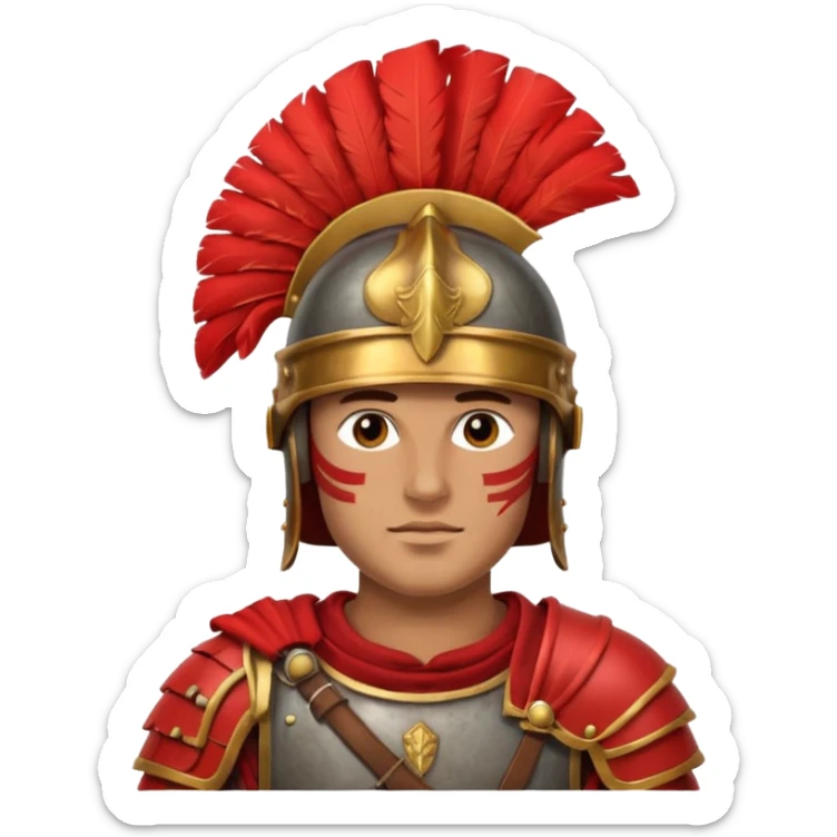 roman soldier head, detailed roman helmet with red plume sticker