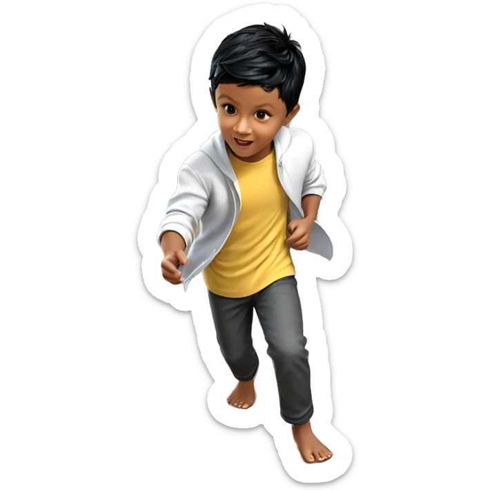 boy with black hair barefoot sticker