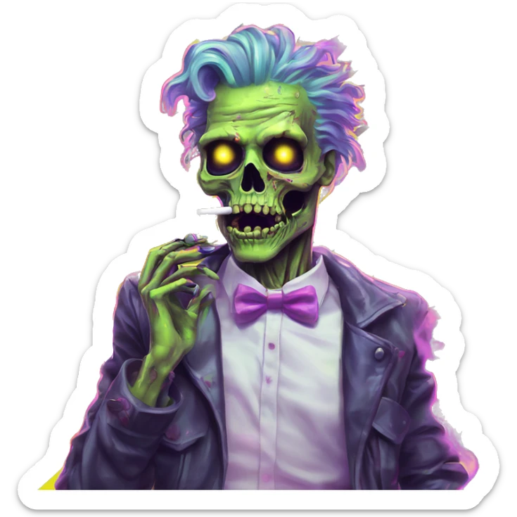 .Zombie_ Smoking Vaporwave black holographic oilslick zombie unicorn yellow caution tape  sticker