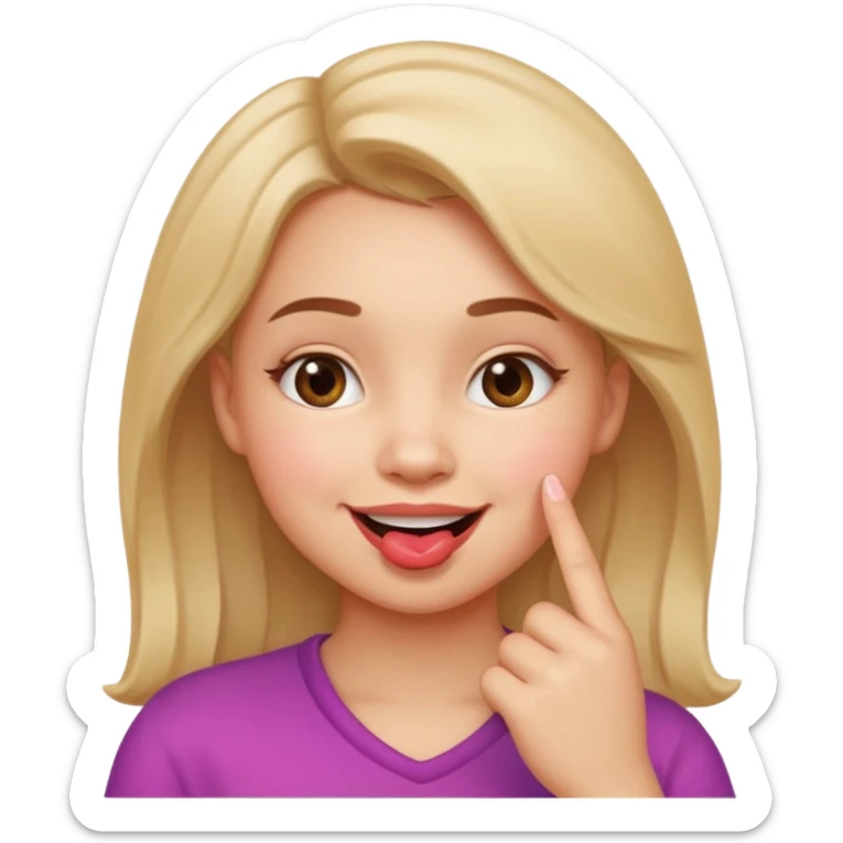 Emoji de una chica con el dedo en la esquina de la boca sonriendo de forma coqueta   sticker