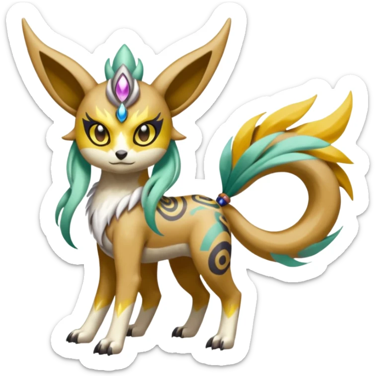 Tribal Exotic Meloetta-Renamon-Protogen-Palkia-hybrid-fusion-Fakémon-creature, full body sticker
