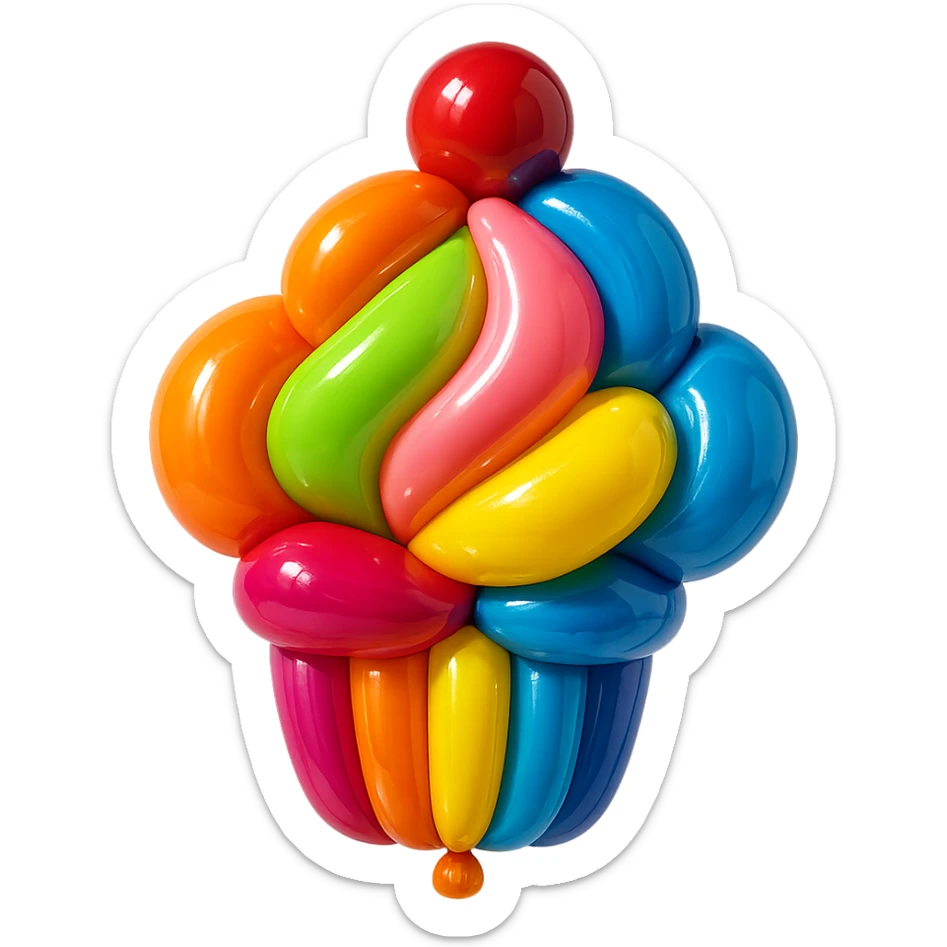 cupcake, shiny and inflated, floating, balloon style sticker