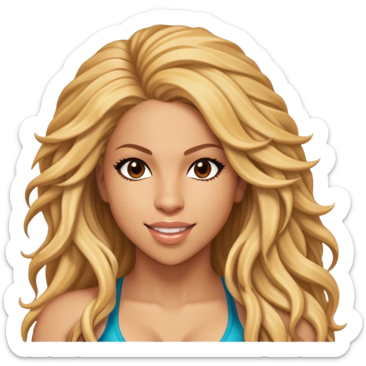 Cinematic Realistic Shakira Pop Culture Emoji, depicted with an energetic, dynamic portrayal of the global pop star rendered with lifelike textures and vibrant, charismatic lighting. sticker
