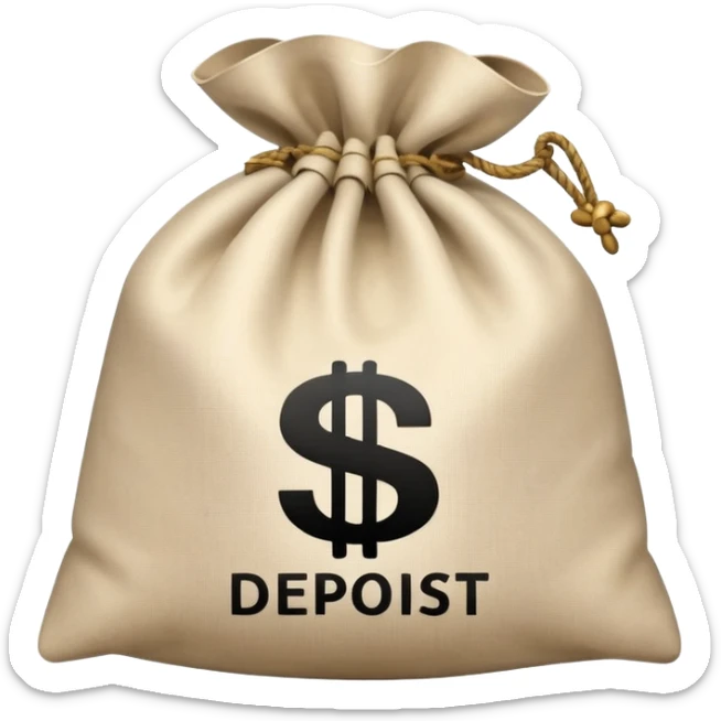 money bag with DEPOSIT written on it, bank deposit bag, dollar sign, canvas bag sticker