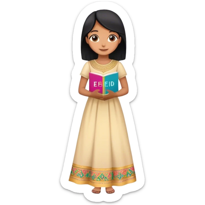 Happy Eid  colorful vibe and words written girl with black hair and beautiful dress  sticker