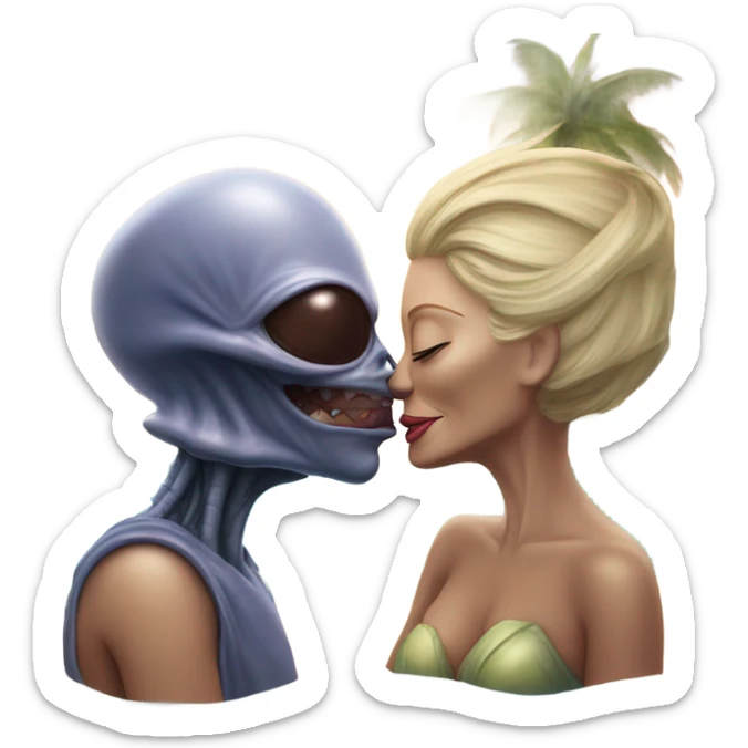 Photo realistic, Donald Trump, kissing and embracing alien woman at the beach by the pool sticker