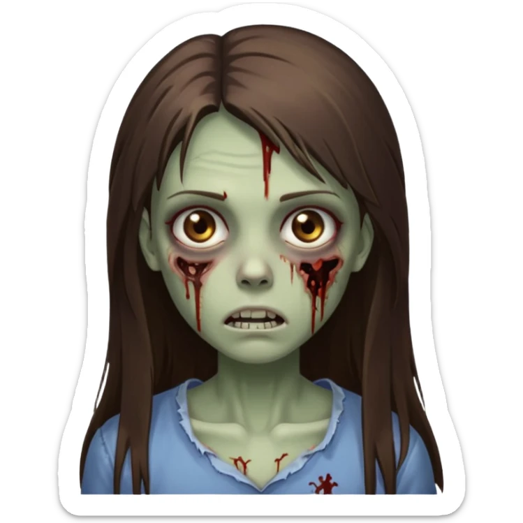 a zumbi girl with long brunette straight hair and light brown eyes sticker