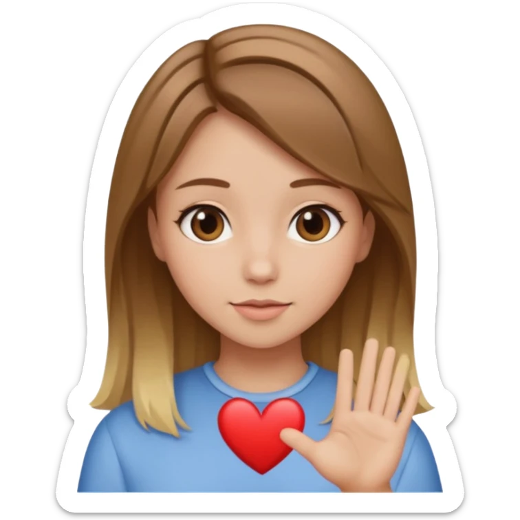 A girl with brown hair and blonde front pieces sending a heart sticker