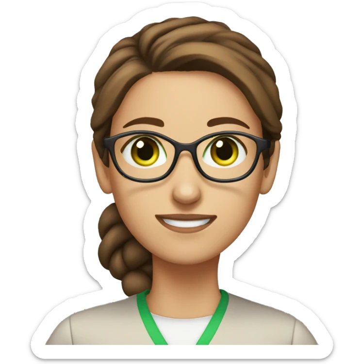 Female scientist with brown hair in a bun green eyes no glasses sticker