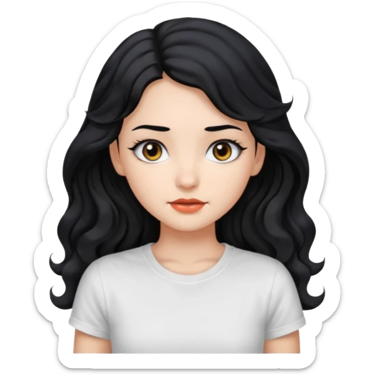 Beautiful girl,Black hair,wavy hair，long hair,Black eyes, white T-shirt sticker