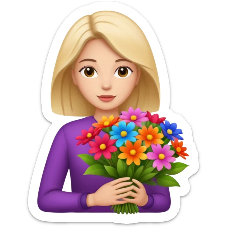 woman with big bouquet of flowers sticker