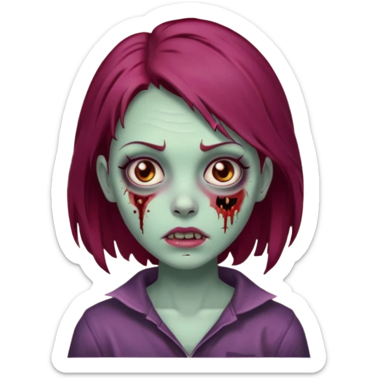 zombie girl with burgundy hair and brown eyes  sticker