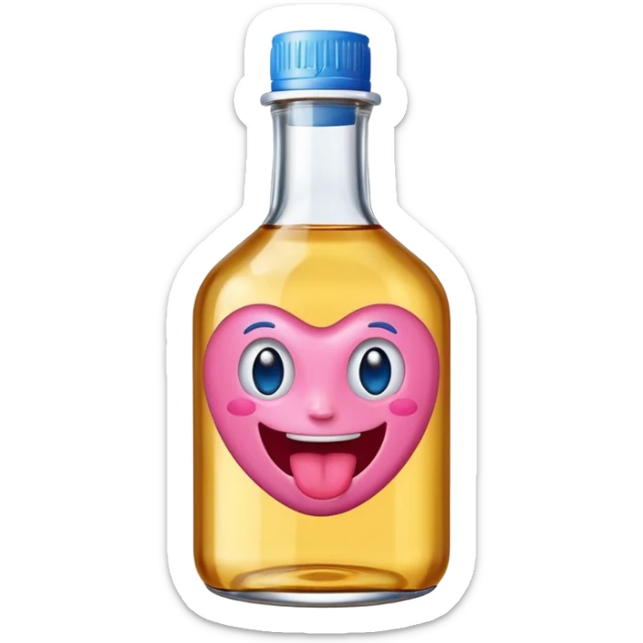 Smiling bottle of oil pink with silly face tongue out blue top sticker