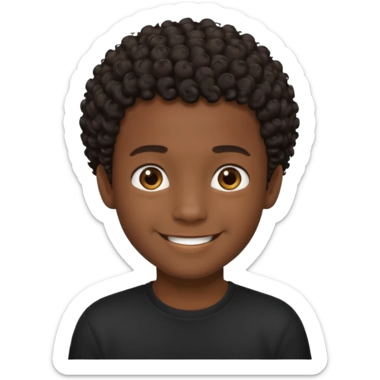 emoji of a friendly dark-skinned boy with short curly hair wearing a black shirt sticker