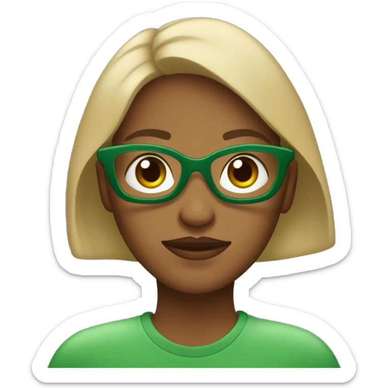 Una mujer de pelocastaño oscuro y ojos cafes con una playera verde con un texto que diga Eli sticker