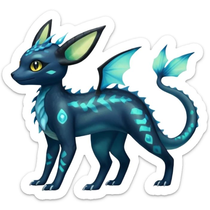 Scaley Scary Iridescent Luminescent Umbreon-Amaura-Vaporeon-Salandit-Fakémon-fusion (full body) sticker