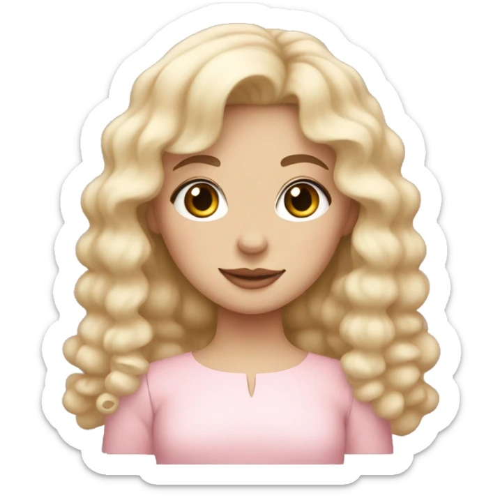 pale girl with bangs and long blonde curly hair and a pastel pink puff sleeve dress sticker