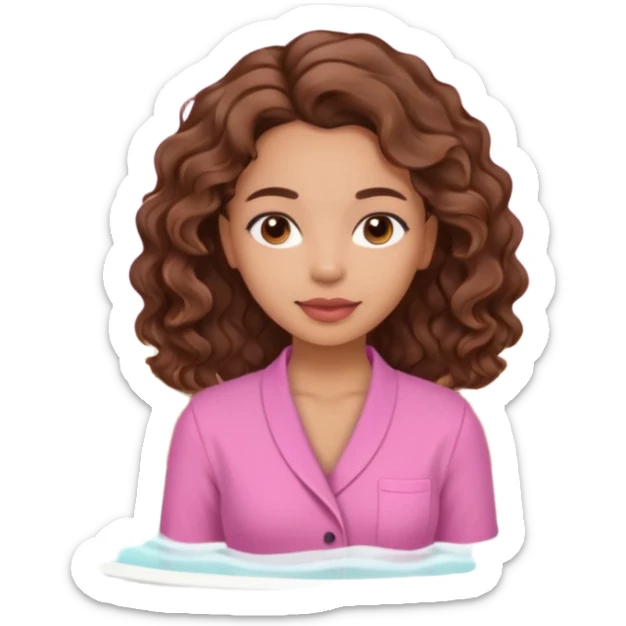 lightskin girl having a spa day with and pink shirt and brown wavy hair  sticker