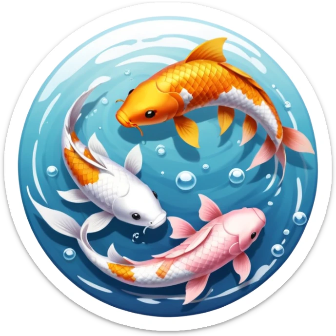 Pisces Two realistic light pink and white the other gold and white koi fish swimming in circle ying yang sticker