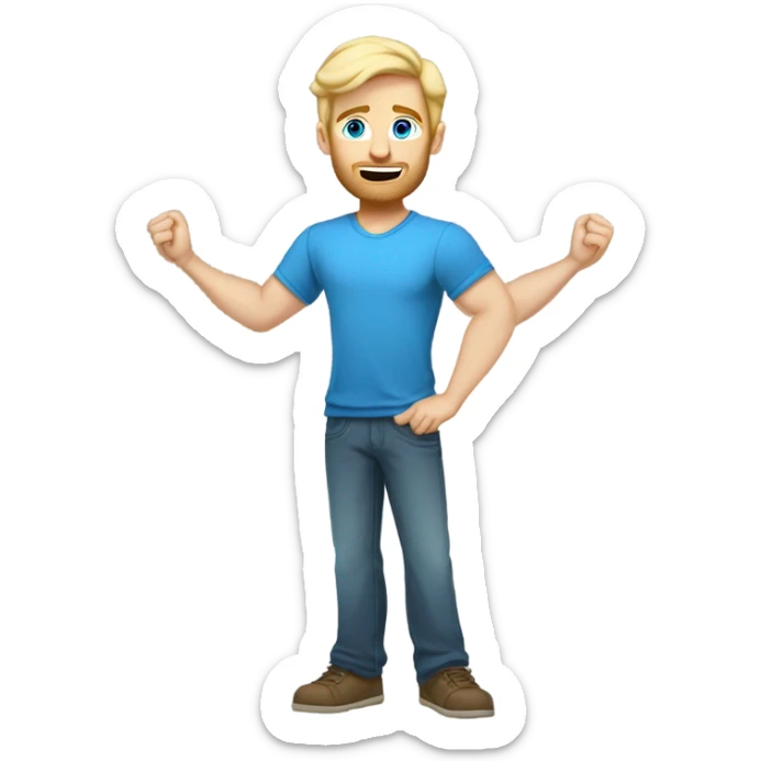 full body raised arms light curl blonde 30yo man blue eyed pale skin sticker