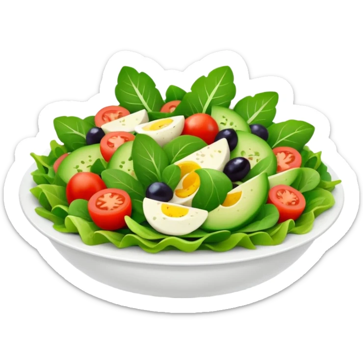 Salad community avatar in clean style illustration. Classic salads like Olivier, Greek or Tashkent, vibrant greens and colorful ingredients, simple shapes, flat design, high contrast, fresh and inviting. sticker
