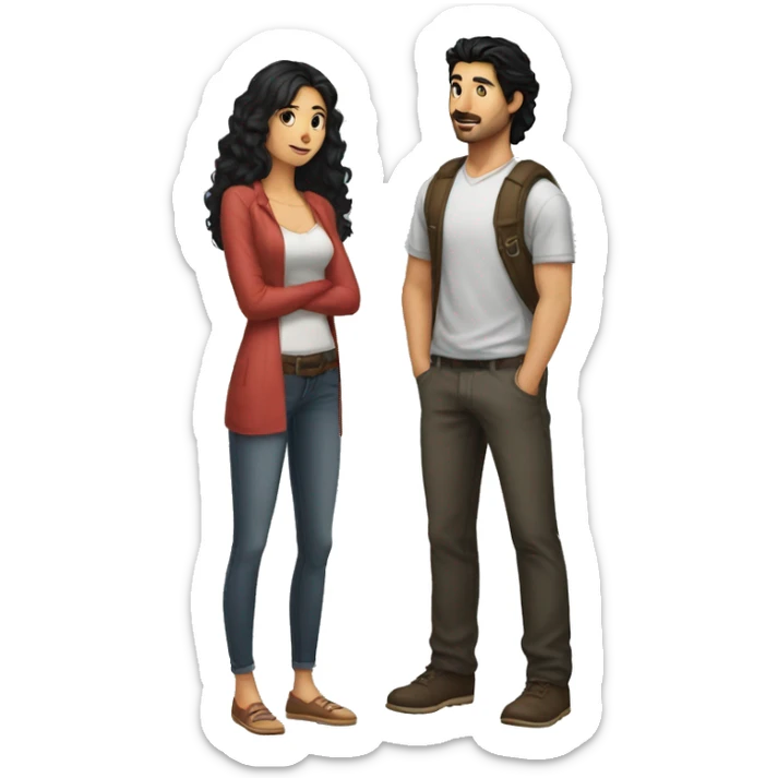 Claire(black hair) is talking to her boyfriend Nick(Turkish) at the university  sticker