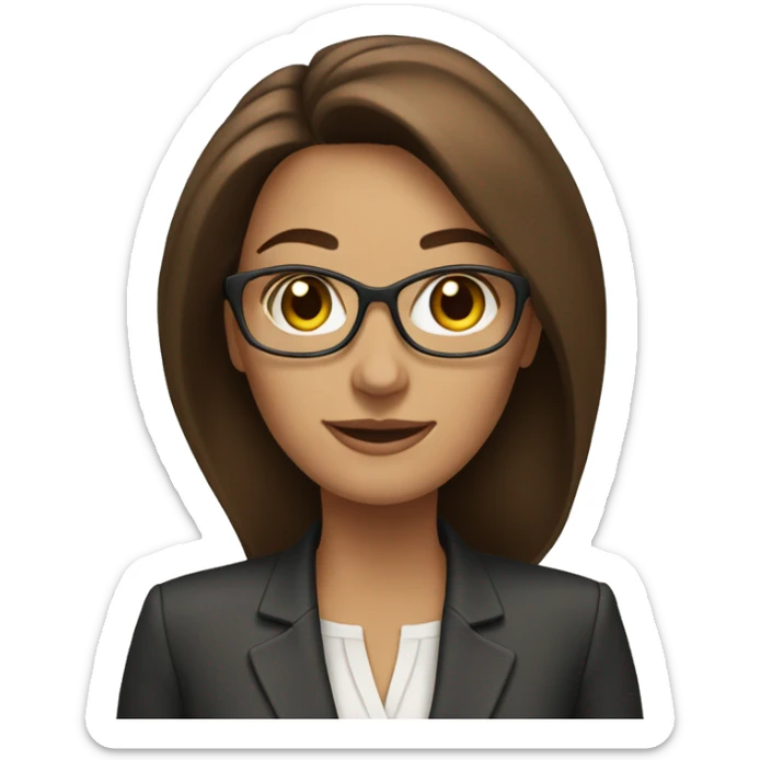 a woman ceo with brown hair no glasses holding a laptop sticker