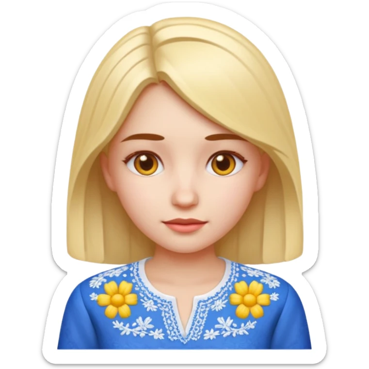 Girl in a Ukrainian white embroidered shirt, 3D Emoji sticker