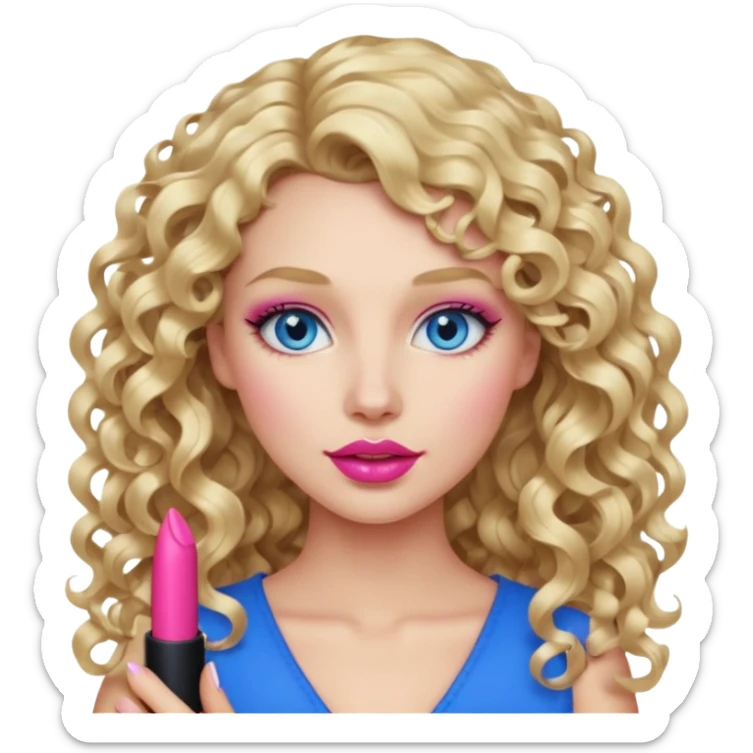 açık tenli  uzun kıvırcık sarı saçlı mavi gözlü   dudak rengi pembe yetişkin kadın sadece yüz emojisi sticker