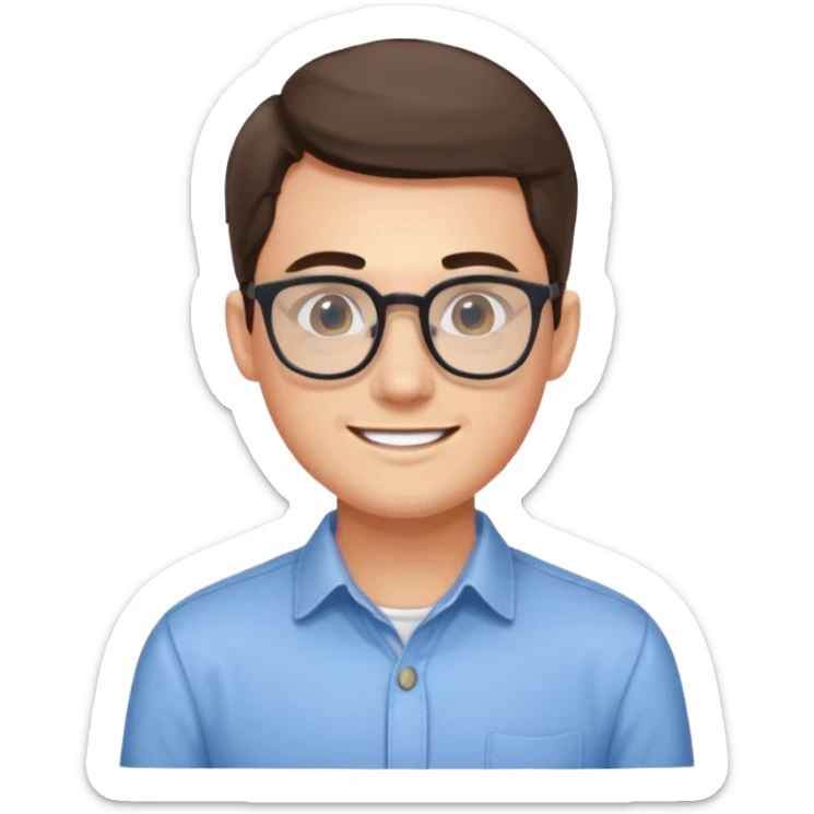 An outgoing marketer male in his late 20s, bespectacled and cheerful image sticker