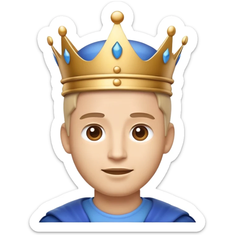 Apple-style emoji of a male face with a smooth blue crown and minimal details. The crown has a flat front area for a small logo. 3D-like style with soft gradients and shadows, matching Apple’s emoji look. Optimized for 24x24 pixels with clear, readable elements. White or transparent background sticker
