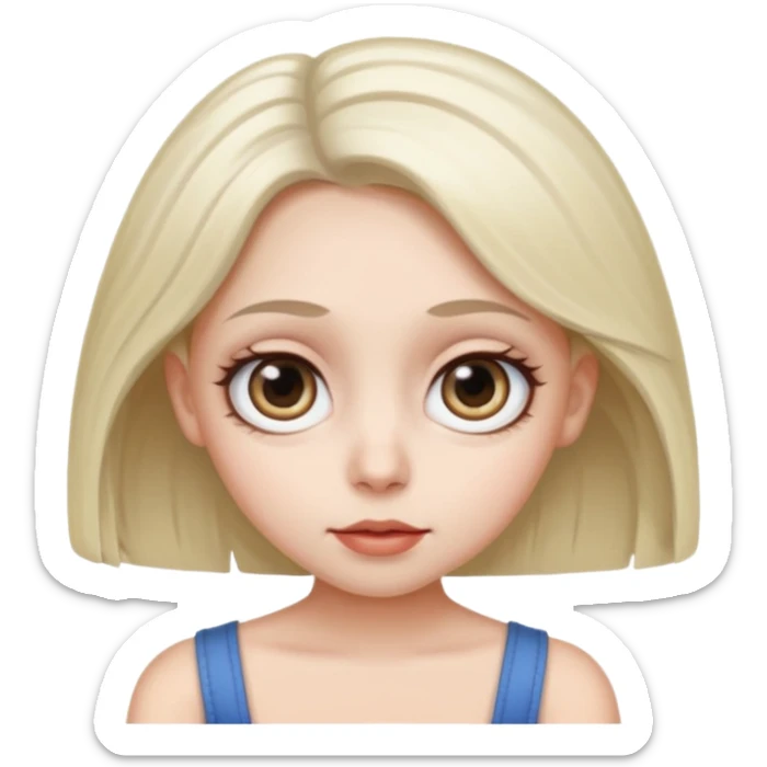 a female with white skin, big eyes, middle-length hair which is right at the shoulder sticker