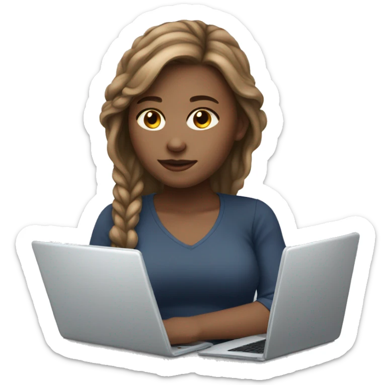 white skin girl with ligh brown hair workn on laptop sticker