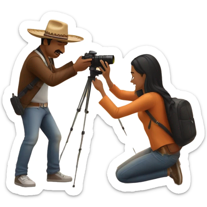 A Mexican man shooting photos of a couple at sunset  sticker