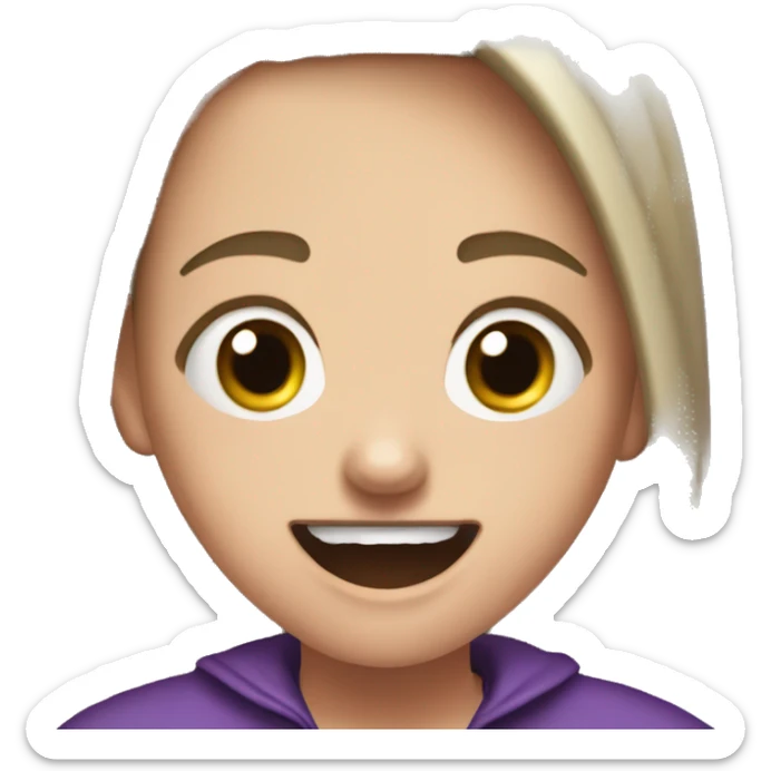 a hungarian girl in the 11th grade, witch-like nose, yelling, pearl necklace, purple shirt, lots of jewelry sticker