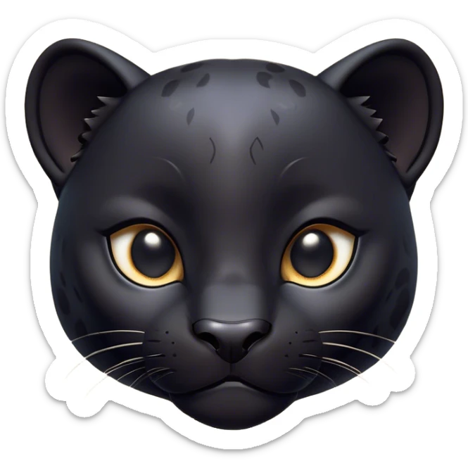 Cinematic Cute black Panther Portrait Emoji, Head tilted playfully and inquisitively, with a smooth, streamlined form accentuated by a subtle sheen and round, sparkling eyes filled with charm, Simplified yet irresistibly adorable features, highly detailed, glowing with a warm, inviting glow, high shine, affectionate and lively, stylized with a touch of whimsical mystery, bright and endearing, soft glowing outline, capturing the essence of a mischievous yet loving black Panther that seems as if it could pounce out of the screen into your arms! sticker