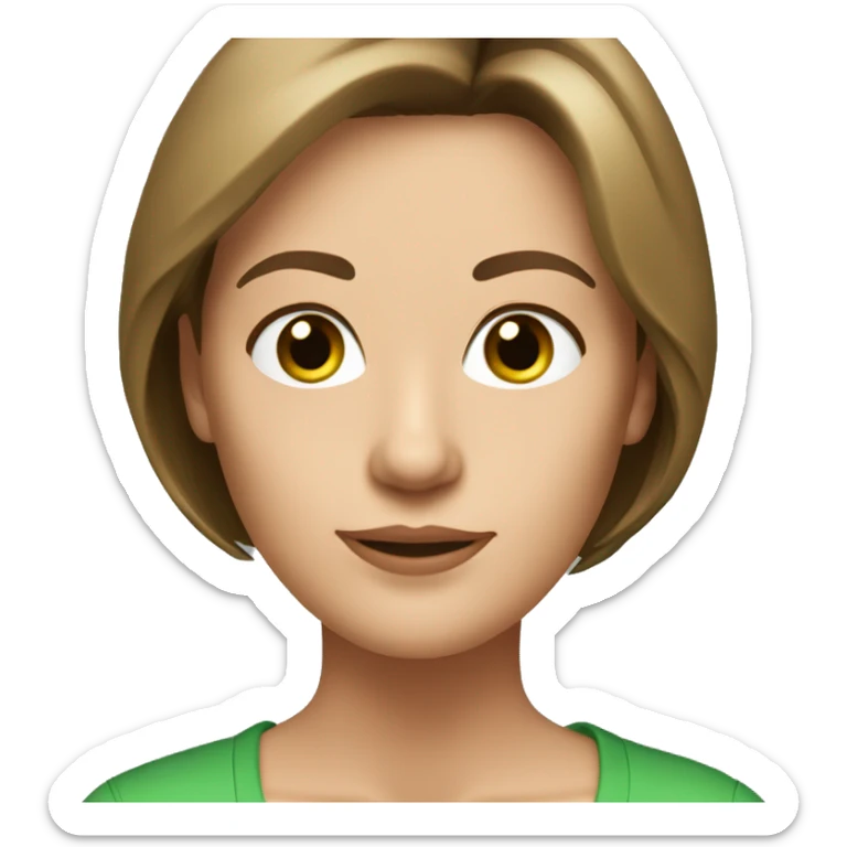 pretty middle age woman with kelly green eyes and shoulder length straight brown hair casual sticker