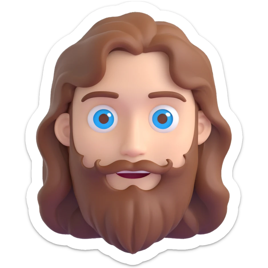 A 3D emoji of a man with blue eyes, brown hair, wavy and long hair, and white skin. sticker