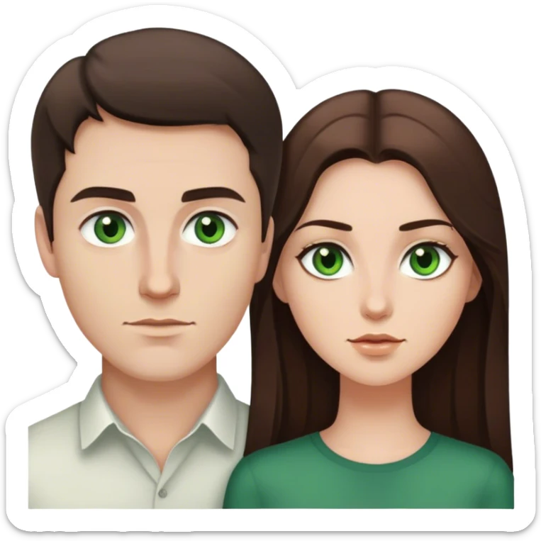 White man brown eyes and 50's short dark BROWN hair and white woman with long brown hair and green eyes sticker