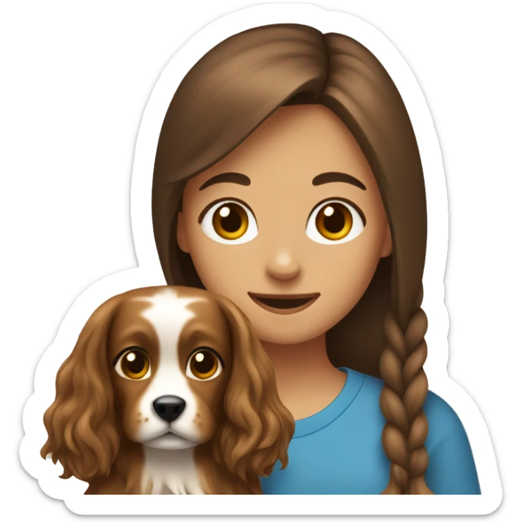 Girl with long brown hair holding yorkshire dog sticker