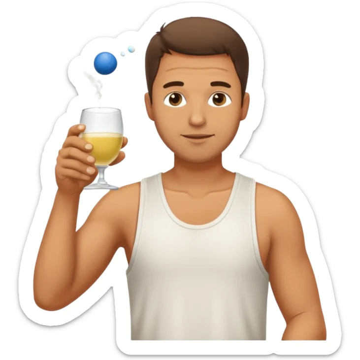 a man in a white tank top, drinking a glass of pastis and playing pétanque  sticker