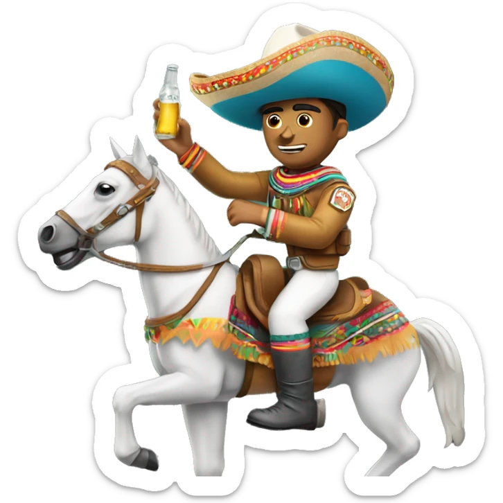 Mexican Astronout with a Corona Beer and a Mexican Sombrero riding a mexican horse  sticker