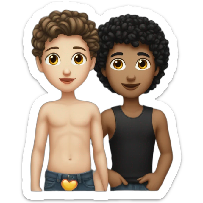 Kiss betweé white girl with black haure and boy with black haur curly sticker
