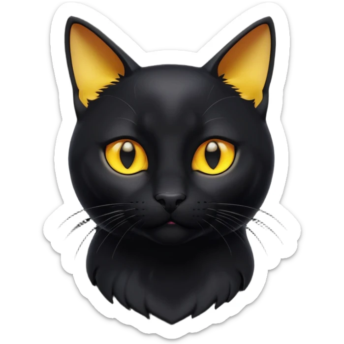 A 3D cartoon jet-black Bombay cat with glossy fur, bright golden eyes, dramatic contrast lighting, Memoji-style cinematic look. full body or half body. sticker