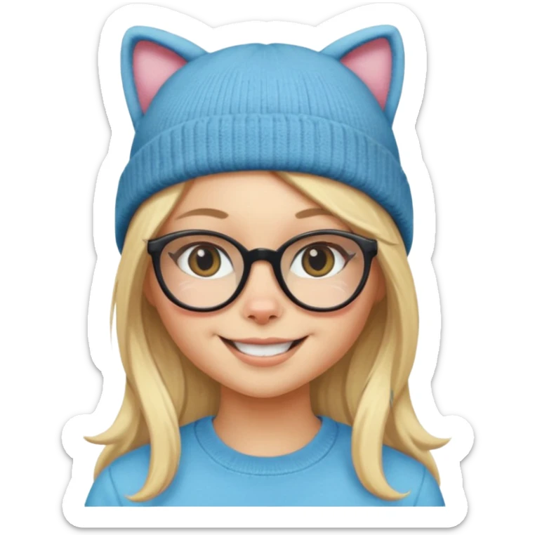 Blonde girl wearing cat  glasses and beanie, long hair sticker