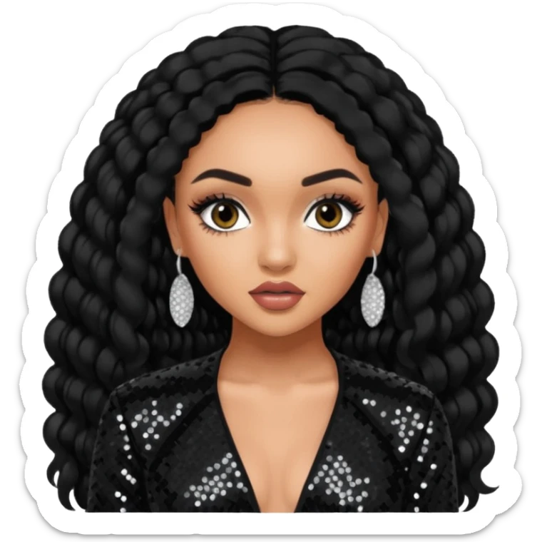 Leigh-Anne Pinnock from Little Mix with long black hair, black sequin outfit sticker
