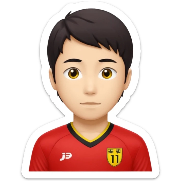 Isagi yoichi con una camisa de mangas negras y adelanté color rojo con bordes de color amarillo que sea una camisa de fútbol sticker