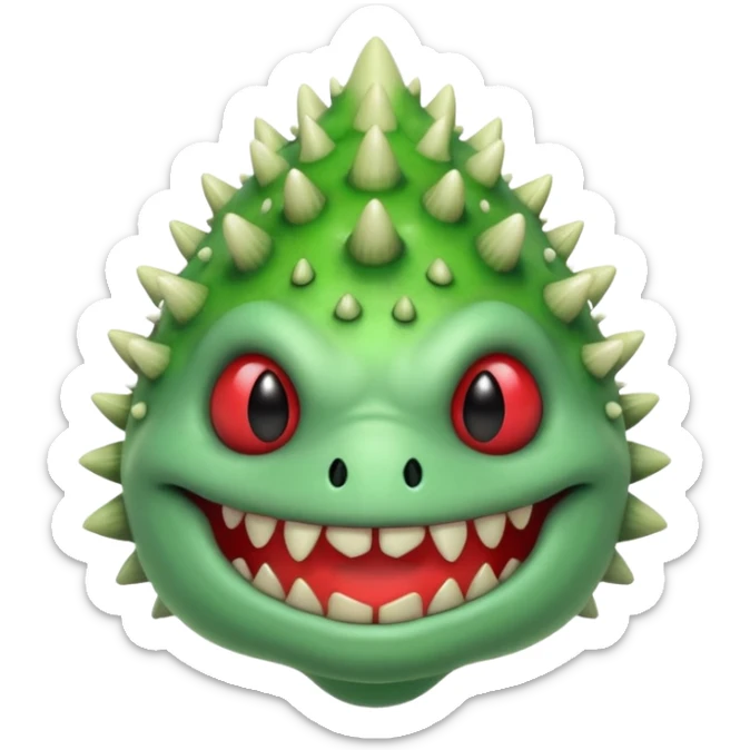 poisonous mushroom monster portrait, head and shoulders only, toxic green glow, scary grin, spiky mushroom head, 3D cartoon, mobile game icon style, clean background, no text, no watermark

 sticker